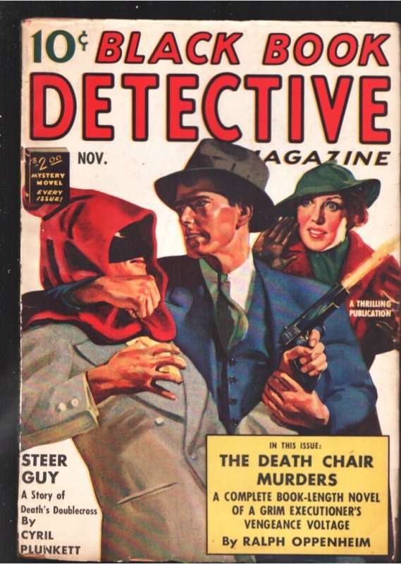 Black Book Detective 11/1938-Hooded Menace Cover Art-Death Chair Murders, raw, ungraded comic book — front cover