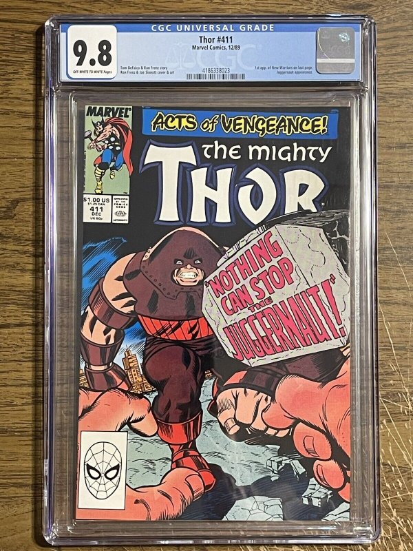 Thor #411 (Marvel Comics, 1989), CGC 9.8 graded comic book, Universal Blue label — front cover in its holder