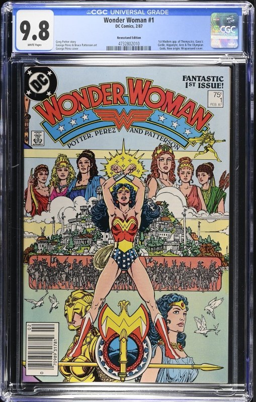Wonder Woman #1 (DC Comics, 1987), CGC 9.8 graded comic book, Universal Blue label — front cover in its holder