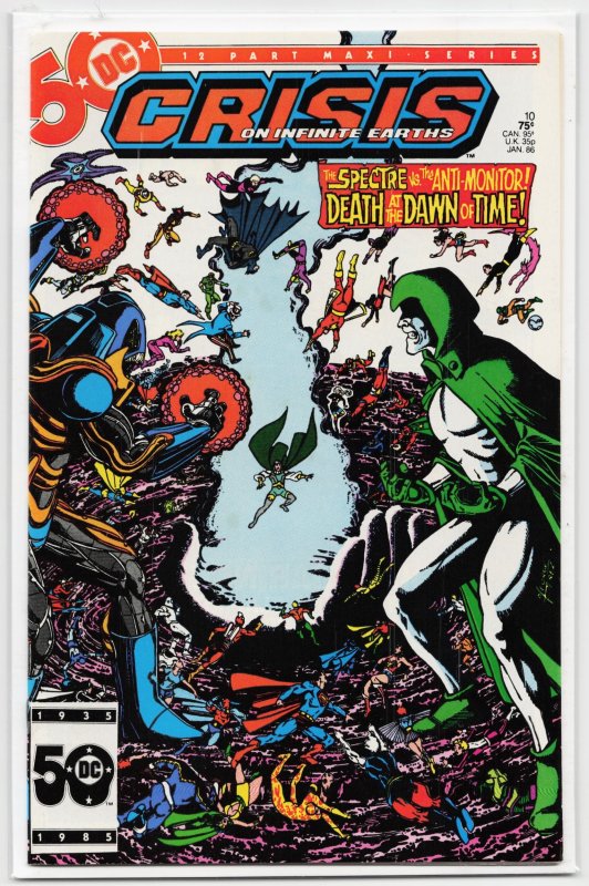 Crisis on Infinite Earths #10 (DC Comics, 1986), raw, ungraded comic book — front cover