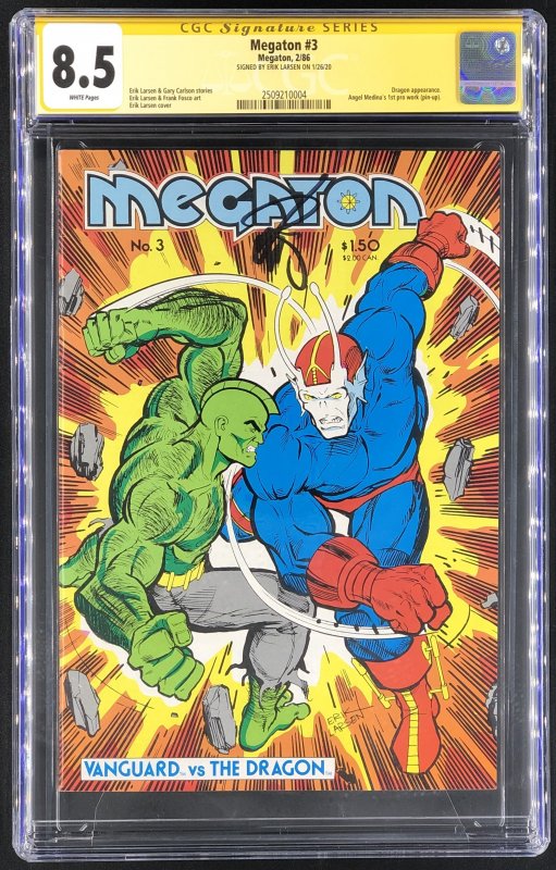 Megaton #3 (1986), CGC 8.5 graded comic book, Signature Series label — front cover in its holder