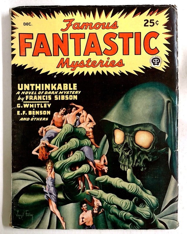 Famous Fantastic Mysteries Dec 1946 - Hooded Skeleton Captures Hand Full of p (1946), raw, ungraded comic book — front cover