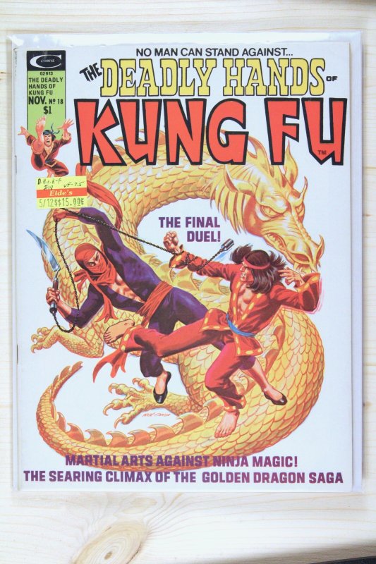 The Deadly Hands of Kung Fu #18 (Marvel Comics, 1975), raw comic book in VF/NM 9.0 condition — front cover