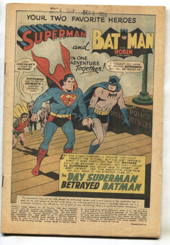 World's Finest #97 (DC Comics, 1958), raw, ungraded comic book — front cover