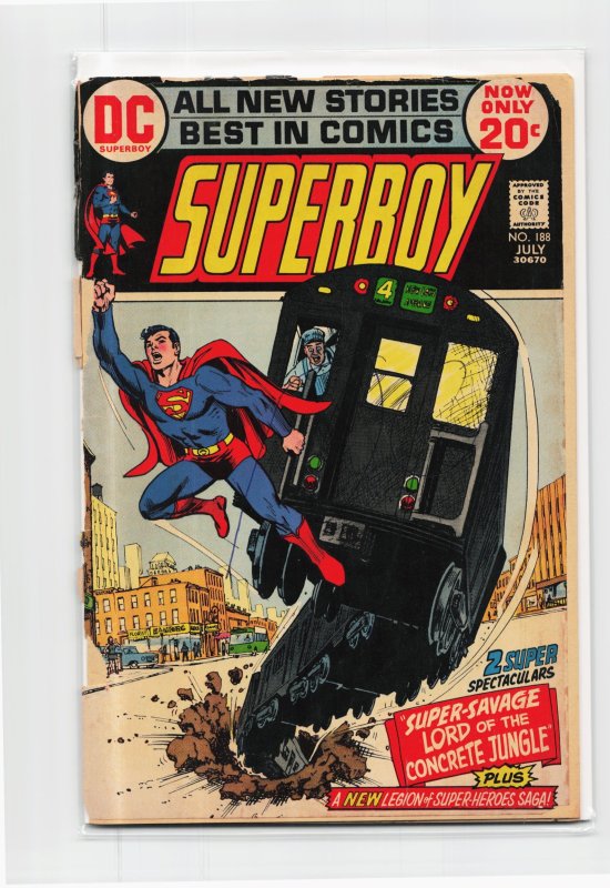 Superboy #188 (DC Comics, 1972), raw, ungraded comic book — front cover
