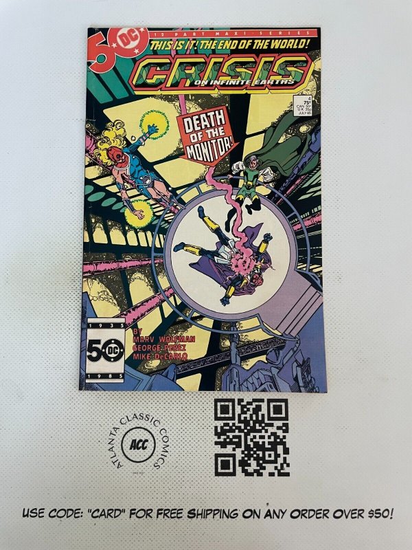 Crisis on Infinite Earths #4 (DC Comics, 1985), raw comic book in NM condition — front cover