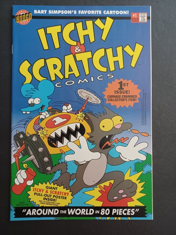 Itchy and Scratchy Comics #1 (Bongo Comics, 1993), raw comic book in NM condition — front cover