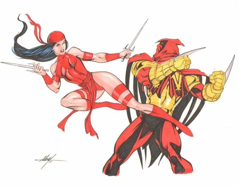 Elektra vs. Azrael Color Commission - 2014 Signed art by M.C. Wyman (2014), raw, ungraded comic book — front cover