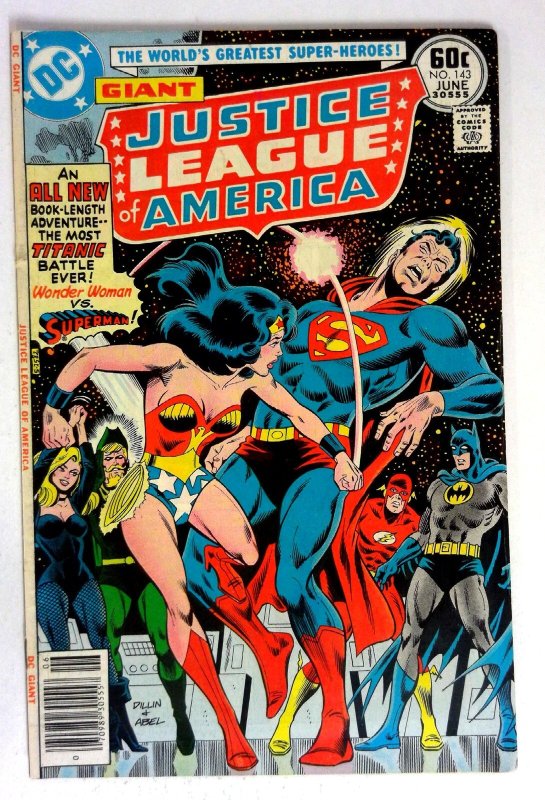 Justice League of America #143 (DC Comics, 1977), raw comic book in VF- condition — front cover