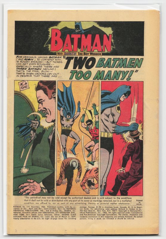 Batman #177 (DC Comics, 1965), raw, ungraded comic book — front cover