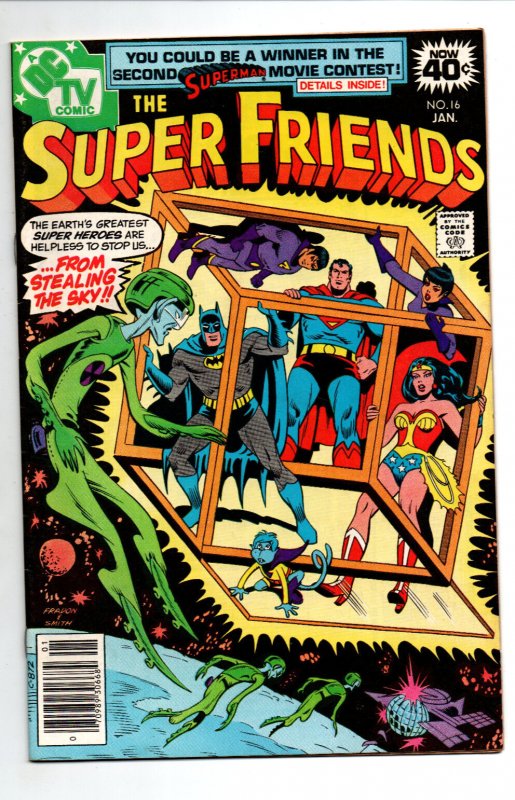 Super Friends #16 (DC Comics, 1979), raw comic book in VF/NM condition — front cover