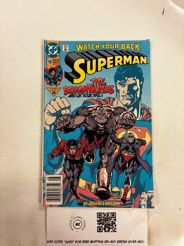 Superman #58 (DC Comics, 1991), raw comic book in NM condition — front cover