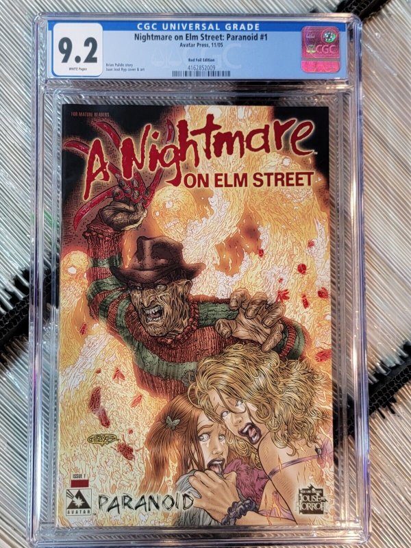 A Nightmare on Elm Street Paranoid #1 (2005), CGC 9.2 graded comic book, Universal Blue label — front cover in its holder