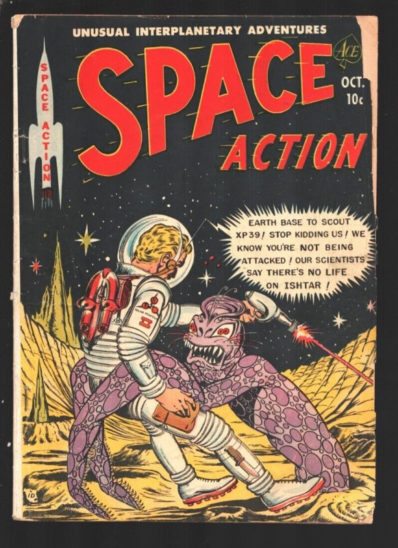 Space Action #3 (Ace Magazines, 1952), raw, ungraded comic book — front cover
