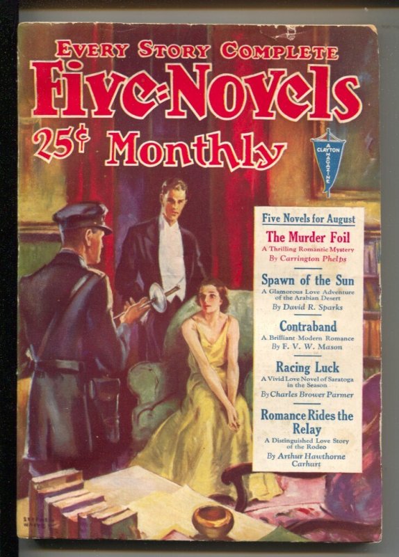 Five-Novels Monthly Pulp 8/1932-Murder Foil- Spawn of the Sun- Dell (Dell Comics), raw, ungraded comic book — front cover