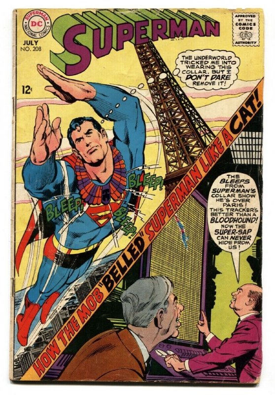 Superman #208 (DC Comics, 1968), raw comic book in VG- condition — front cover