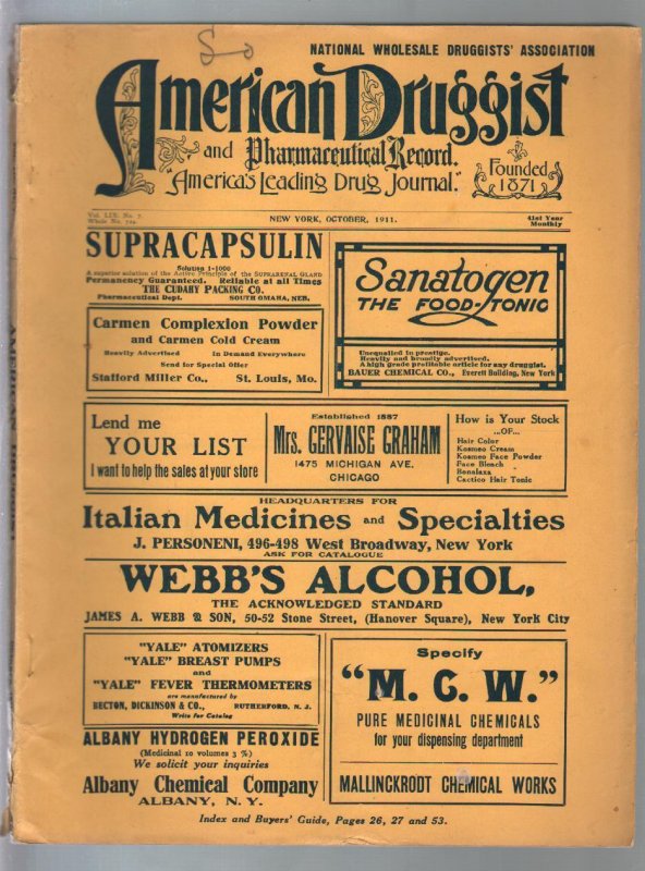 MAG: American Druggist 10/1911-drug Store Info-unique Features-ads-VG, raw comic book in VG condition — front cover