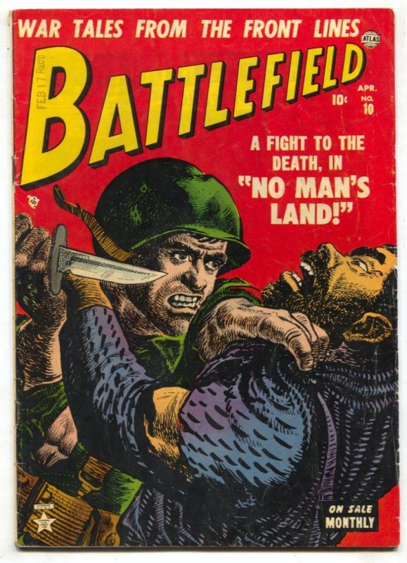Battlefield #10 (Atlas Comics, 1953), raw comic book in FN- condition — front cover