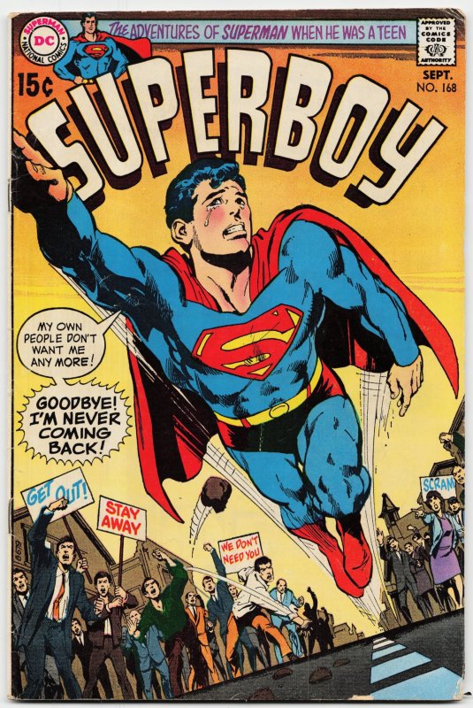 Superboy #168 (DC Comics, 1970), raw, ungraded comic book — front cover