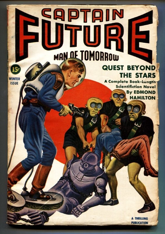 Captain Future Winter 1942-Earle Bergey Aliens Menace Woman Cvr-Pulp mag (Better Publications, 1942), raw, ungraded comic book — front cover