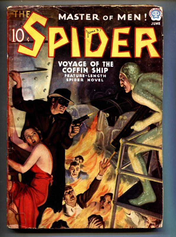 Pulp: Spider June 1937-Hooded Menace GGA Cover-Hero-Pulp Magazine (1937), raw, ungraded comic book — front cover