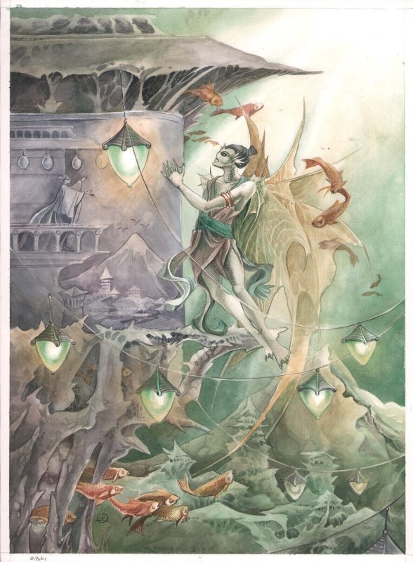 High Fantasy Underwater Fairy Painted Art - Signed Art by Stephanie Law, raw, ungraded comic book — front cover