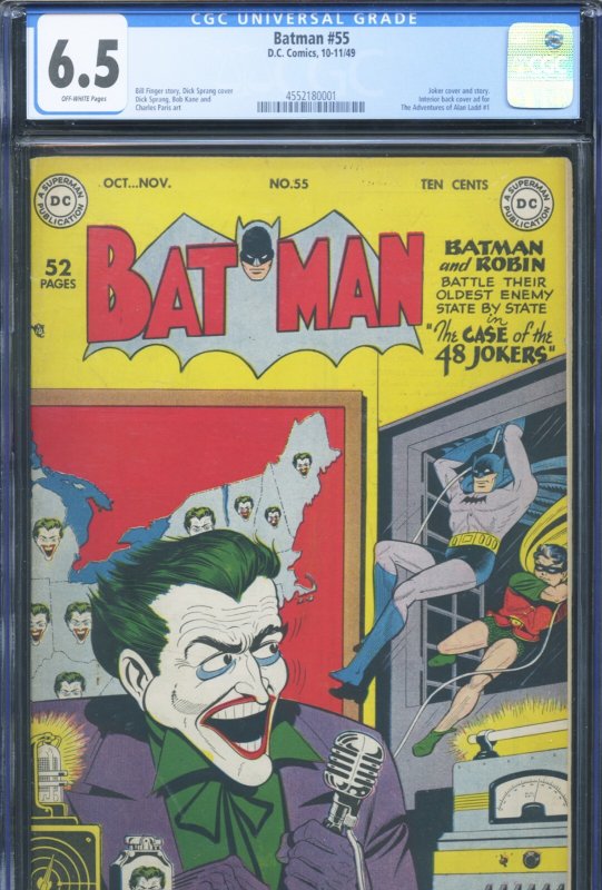 Batman #55 (DC Comics), CGC 6.5 graded comic book, Universal Blue label — front cover in its holder