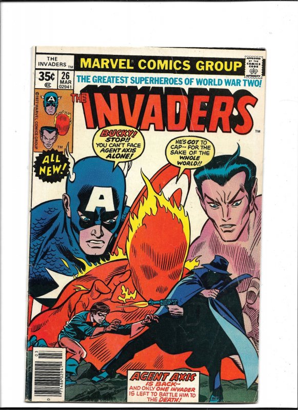 The Invaders #26 (Marvel Comics, 1978), raw, ungraded comic book — front cover