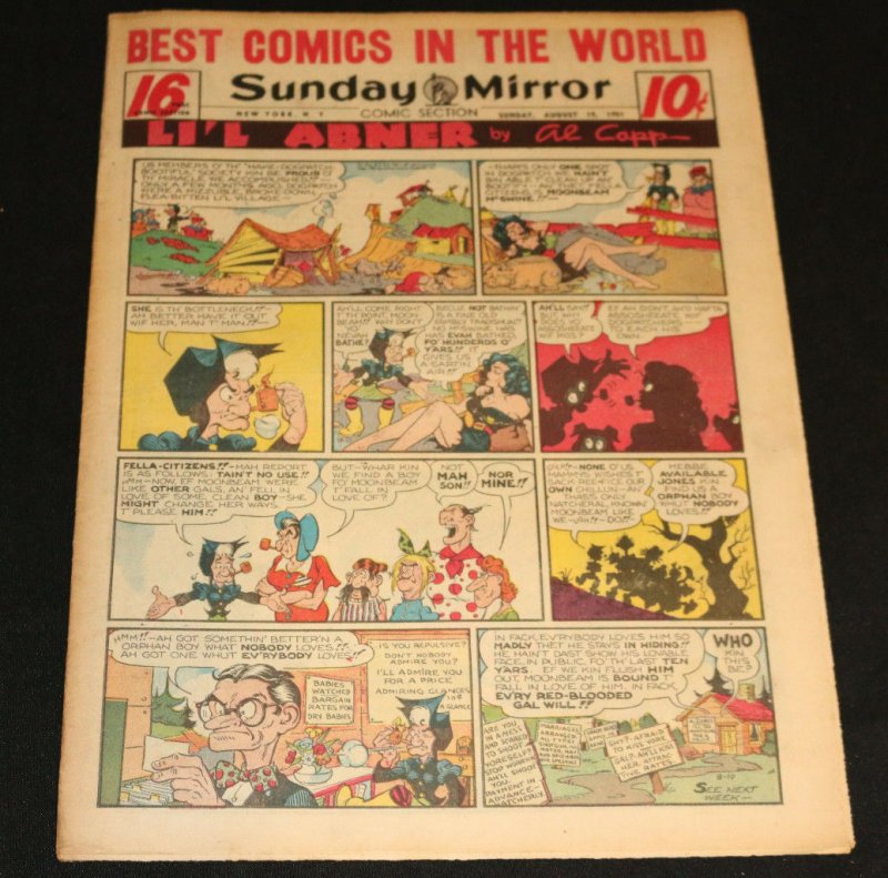 1951 Sunday Mirror Weekly Comic Section August 19th (VF) Moonbeam App Superman (1951), raw comic book in VF condition — front cover