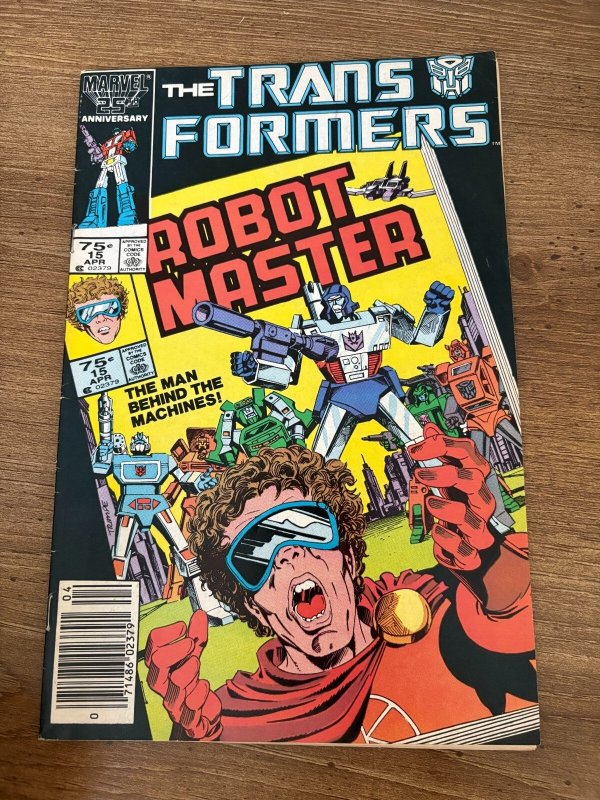 Transformers #15 (Marvel Comics), raw comic book in FN/VF condition — front cover