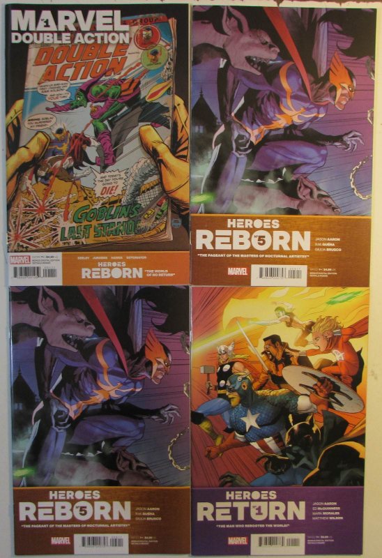 2021 Heroes Reborn Lot of 4 #1, 5 x2, Double Action 1 Marvel Comic Books (Marvel Comics, 2021), raw, ungraded comic book — front cover