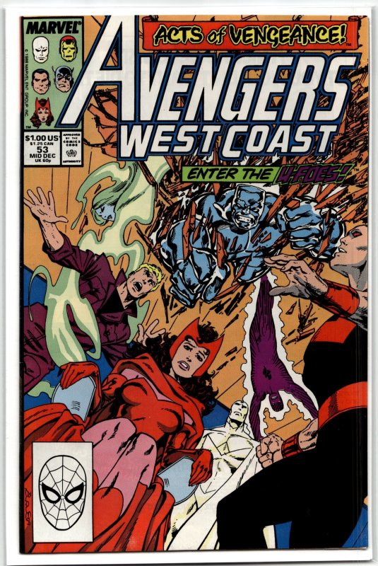 Avengers West Coast #53 (Marvel Comics, 1989), raw, ungraded comic book — front cover