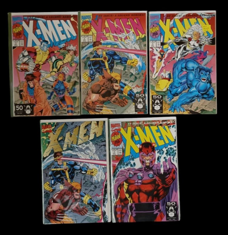 X-Men #1 Lot of 5 Jim Lee Covers Gold & Blue Teams Marvel Comics 1991 VF (Marvel Comics, 1991), raw comic book in VF condition — front cover