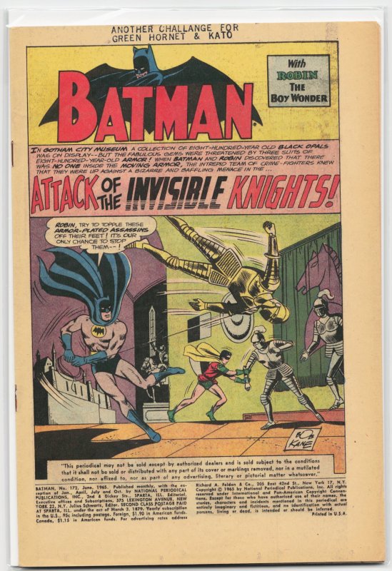 Batman #172 (DC Comics, 1965), raw, ungraded comic book — front cover