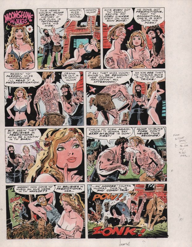 Moonshine McJugs Strip Painted Art by Frank Thorne - McBuns VS McJugs, raw, ungraded comic book — front cover