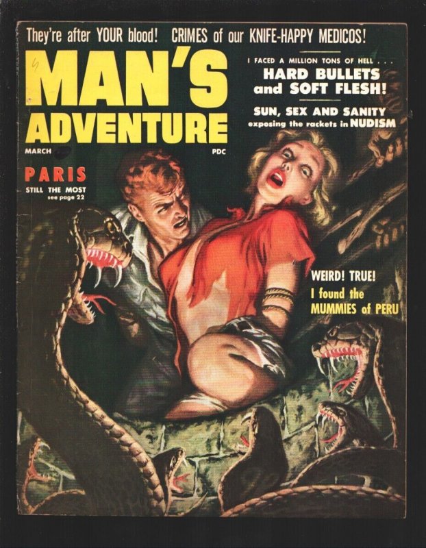 Man's Adventure 5/1958-Bound Blonde Babe Cover-Sensationalism-cheesecake-Syd ..., raw, ungraded comic book — front cover