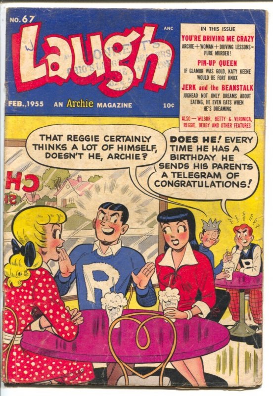 Laugh #67 (Archie Comics, 1955), raw comic book in VG- condition — front cover