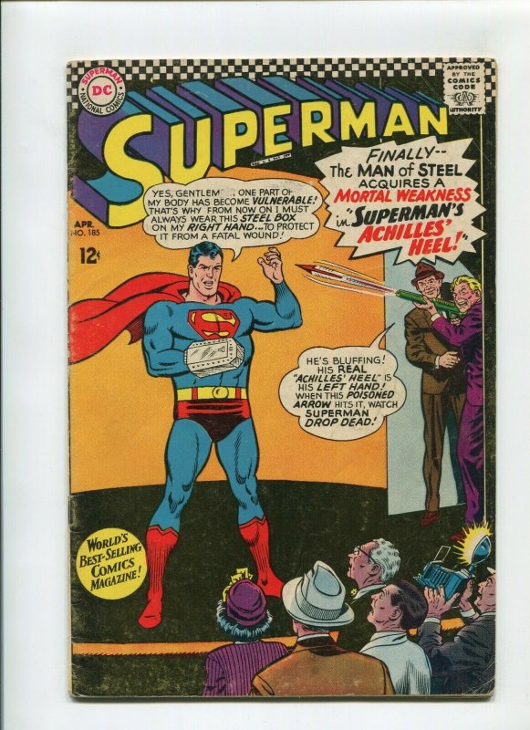 Superman #185 (DC Comics, 1966), raw comic book in 5.5 condition — front cover