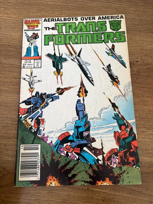 Transformers #21 (Marvel Comics), raw comic book in FN condition — front cover