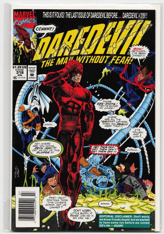 Daredevil #318 (Marvel Comics, 1993), raw, ungraded comic book — front cover