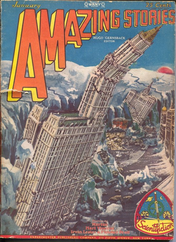 Pulp: Amazing Stories 1/1929-Frank R. Paul Tidal Wave Cover-Harl Vincent-G, raw, ungraded comic book — front cover