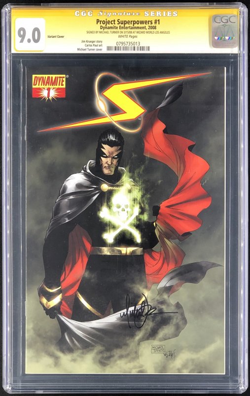 Project Superpowers #1 (2008), CGC 9.0 graded comic book, Signature Series label — front cover in its holder