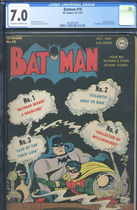 Batman #19 (DC Comics), CGC 7.0 graded comic book, Universal Blue label — front cover in its holder