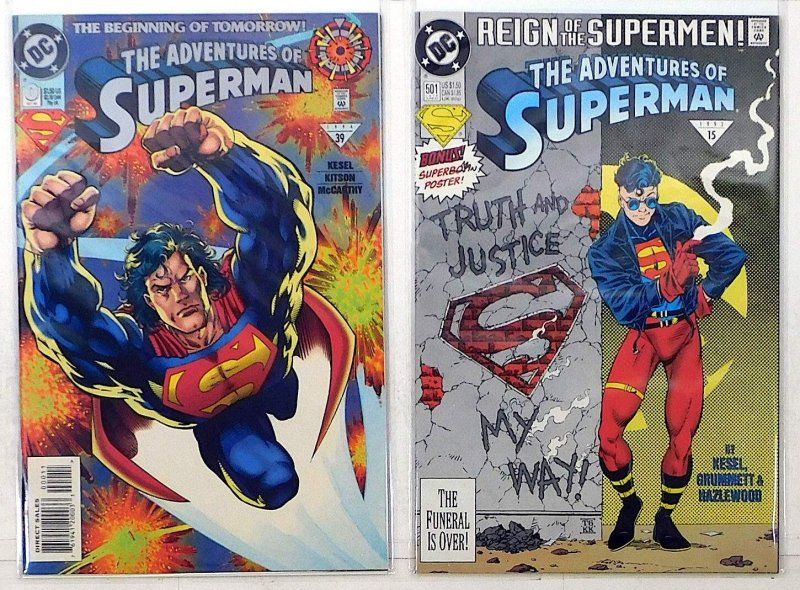 Adventures of Superman Lot of 2 #0, 501 (1994) DC Comics 1st Print Comic Books (DC Comics, 1994), raw, ungraded comic book — front cover
