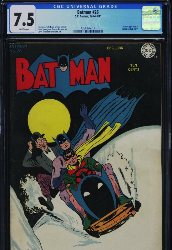 Batman #26 (DC Comics), CGC 7.5 graded comic book, Universal Blue label — front cover in its holder