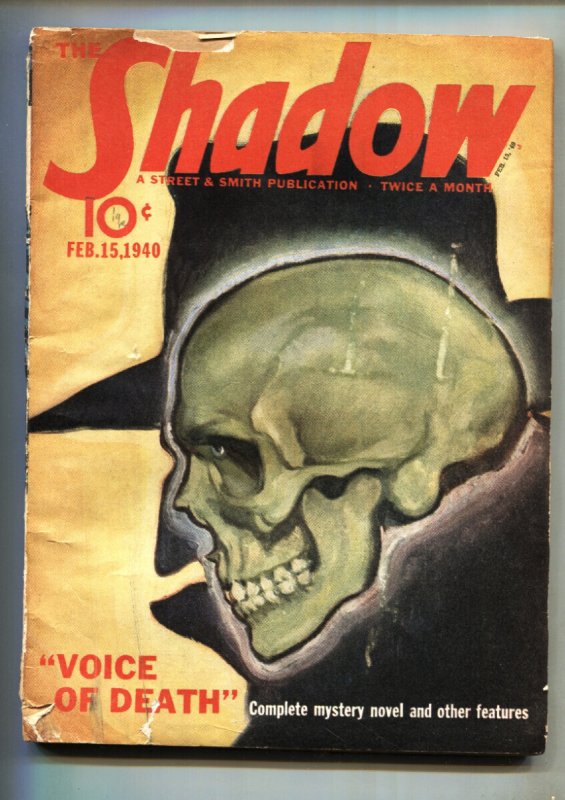 Shadow Pulp Magazine 1940 Feb 15 Street AND SMITH-Skull Cover (1940), raw, ungraded comic book — front cover