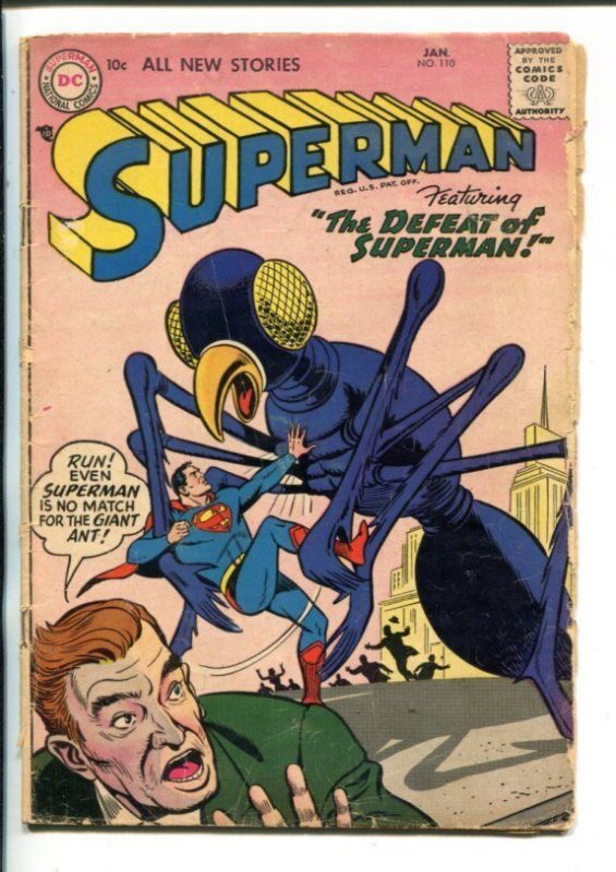 Superman -#110-1957-Dc-Attack OF THE Giant ANTS-good+ (DC Comics, 1957), raw, ungraded comic book — front cover
