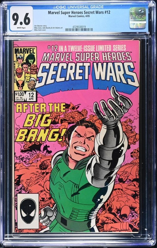 Marvel Super Heroes Secret Wars #12 (Marvel Comics, 1985), CGC 9.6 graded comic book, Universal Blue label — front cover in its holder
