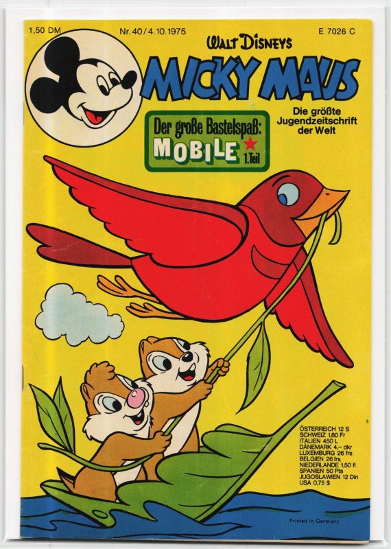 Micky Maus #40 (1975), raw, ungraded comic book — front cover