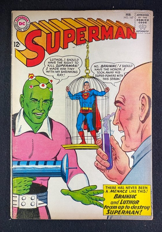 Superman #167 (DC Comics, 1939), raw comic book in FN- 5.5 condition — front cover